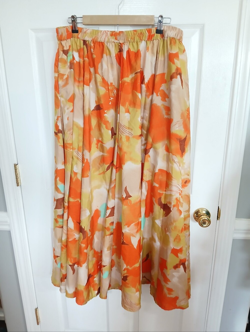 Moon Orchid Women's Floral Orange Maxi Skirt Resortwear Boho Fairy Cottagecore